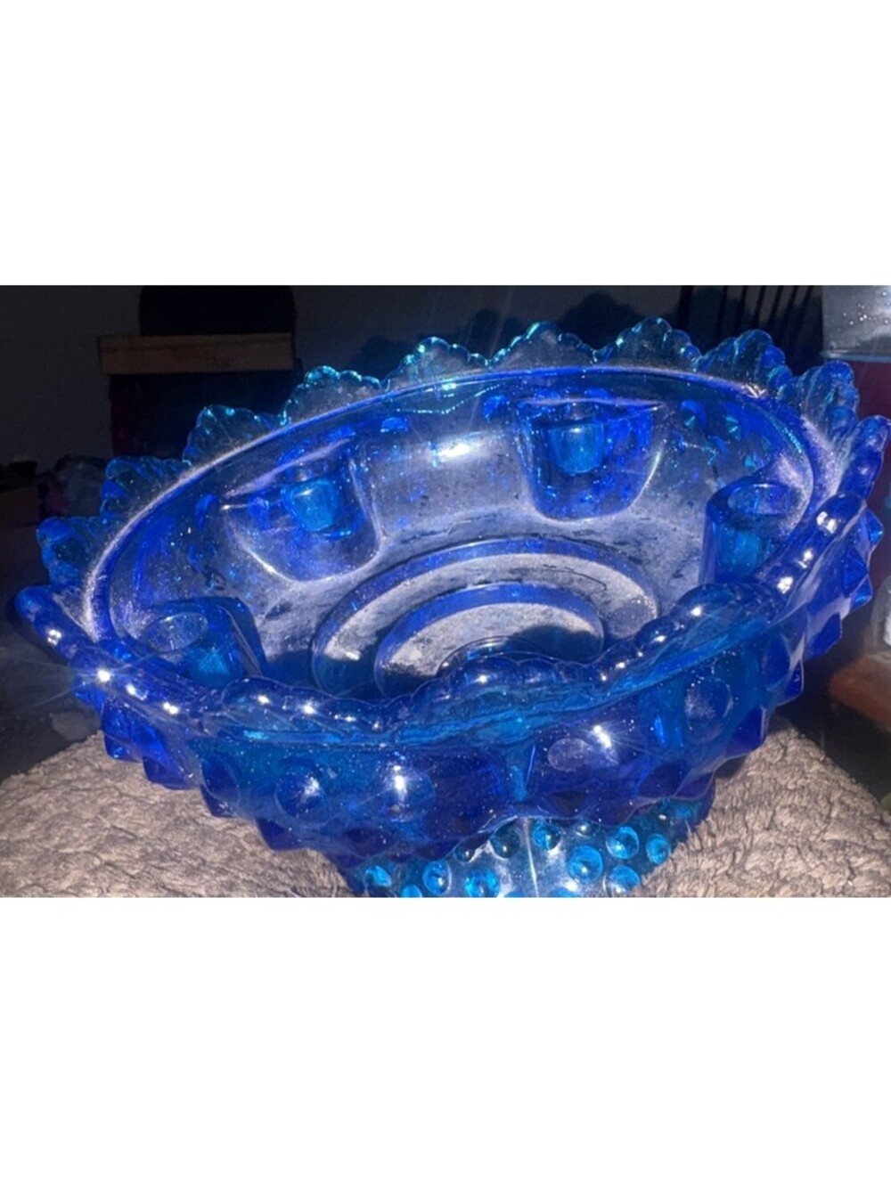 Vintage Fenton Blue Hobnail Multi Candle Holder/Centerpiece